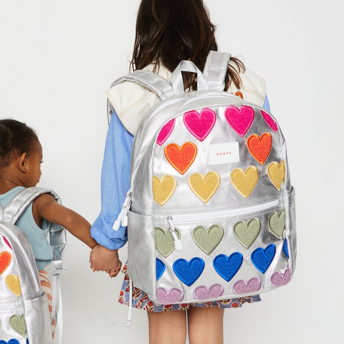 STATE Kane Double Pocket Backpack - Metallic Fuzzy Hearts