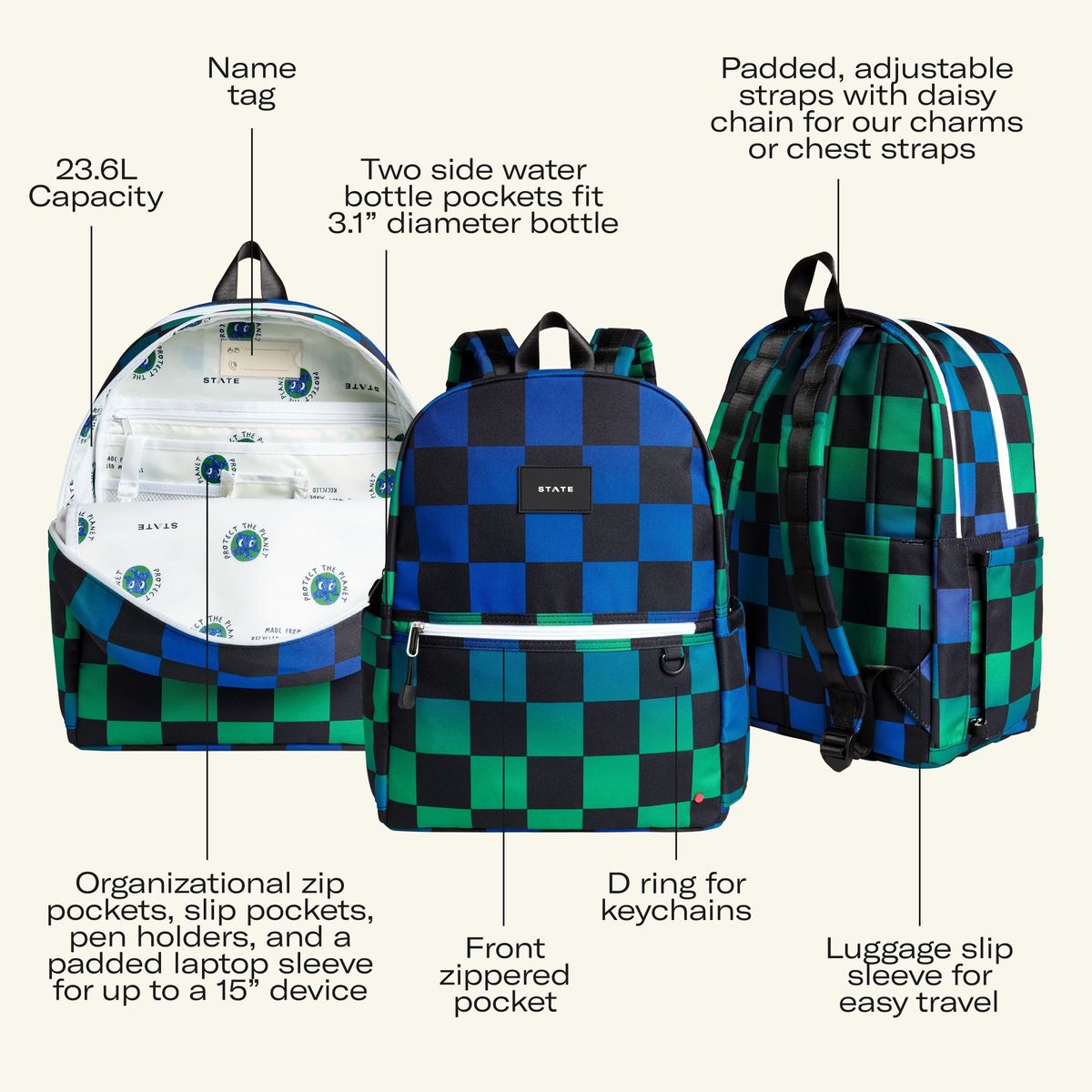 STATE Kane Double Pocket Backpack - Fuzzy Bolt