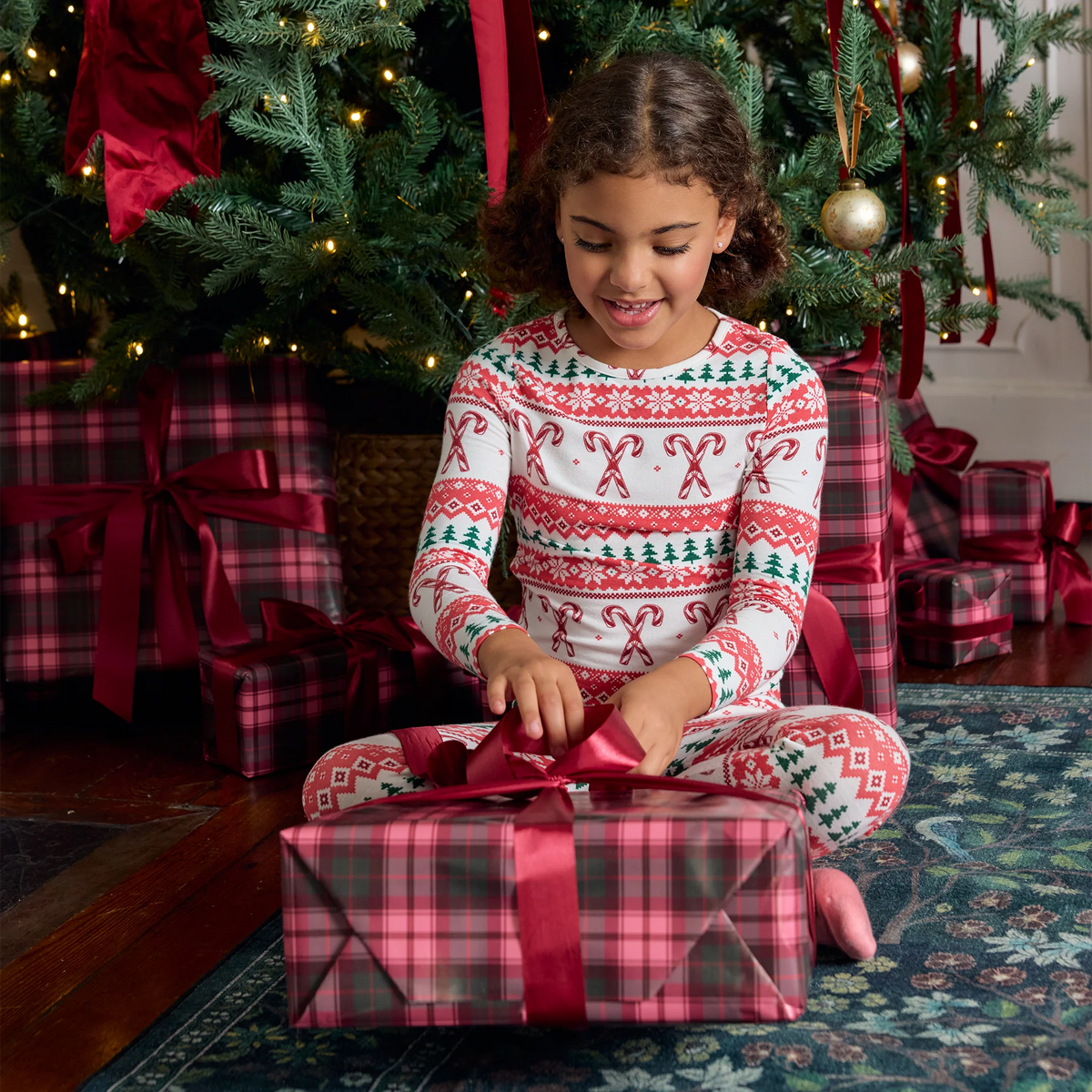 Pink Chicken Kids Bamboo Pajama Set - Candy Cane Fair Isle