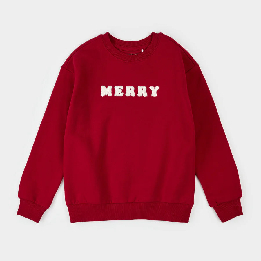 Petit Lem Fleece Sweatshirt - "Merry" on Scarlet