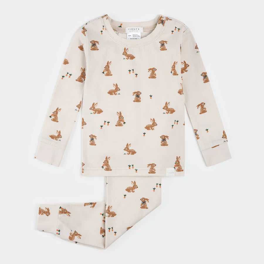 Petit Lem Pajama Set - Bunnies on Creme