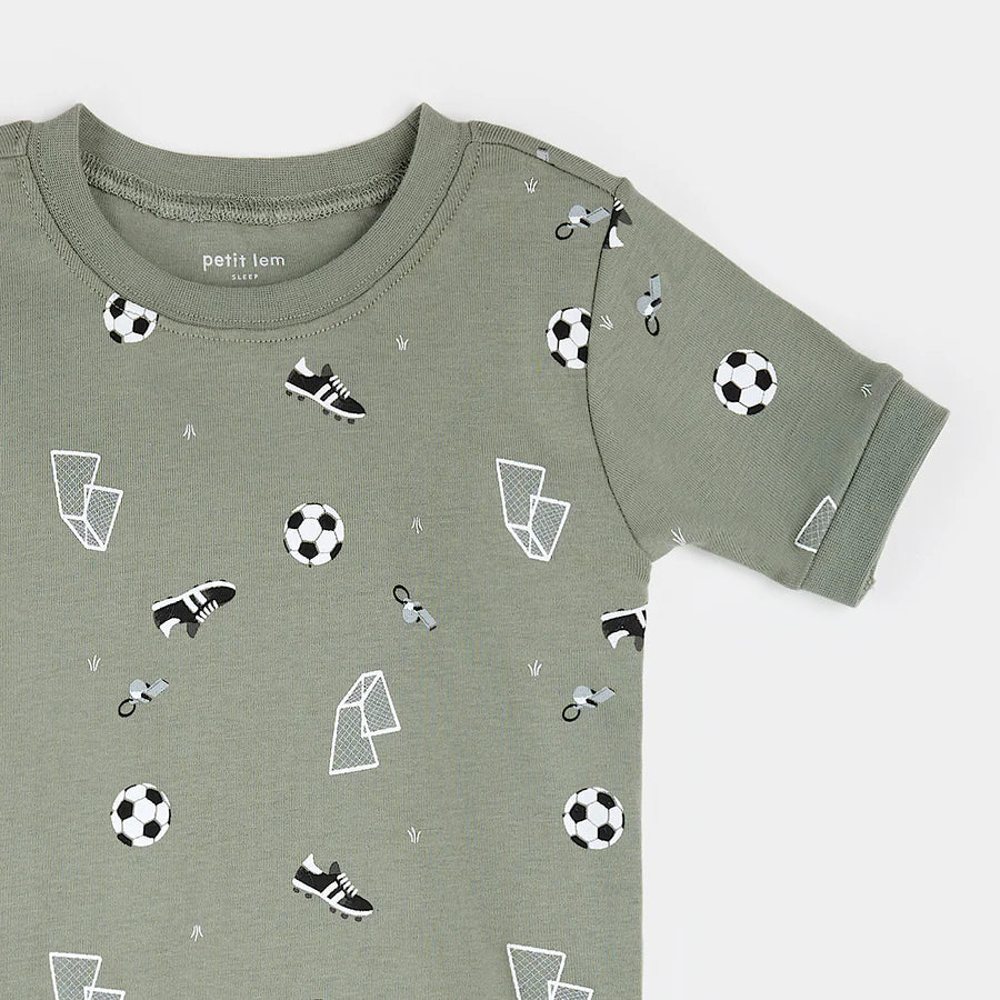 Petit Lem Short Pajama Set - Soccer on Olive Green