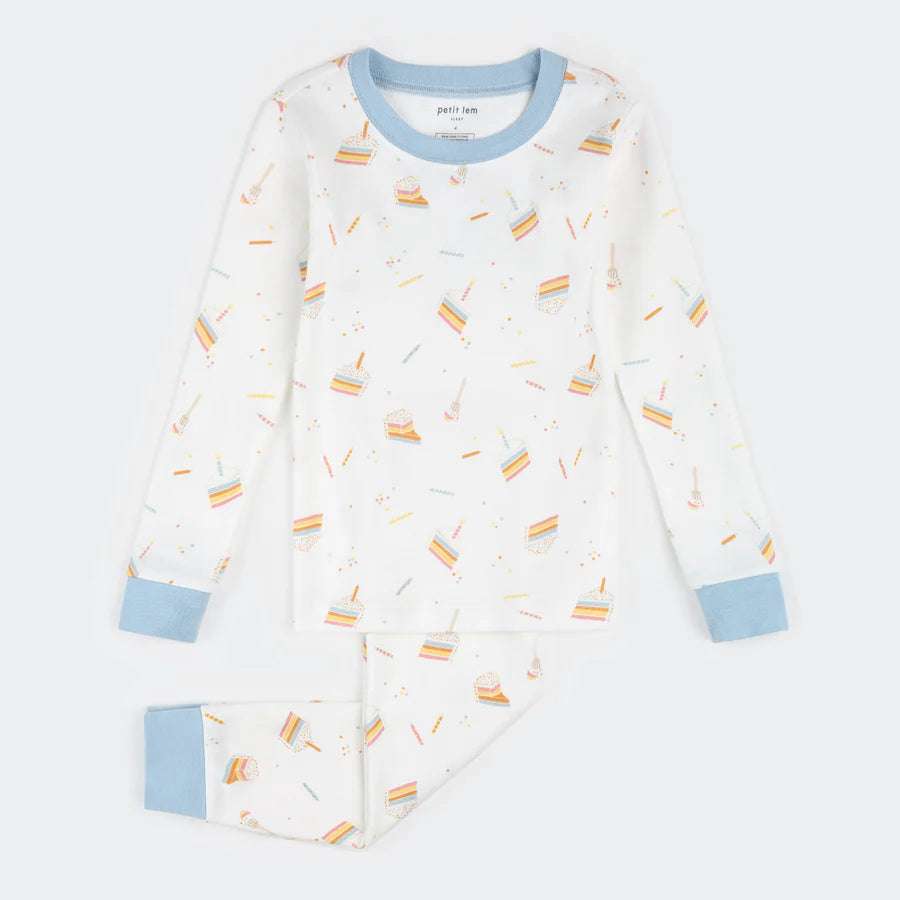 Petit Lem Pajama Set - Birthday Cake on Off-White