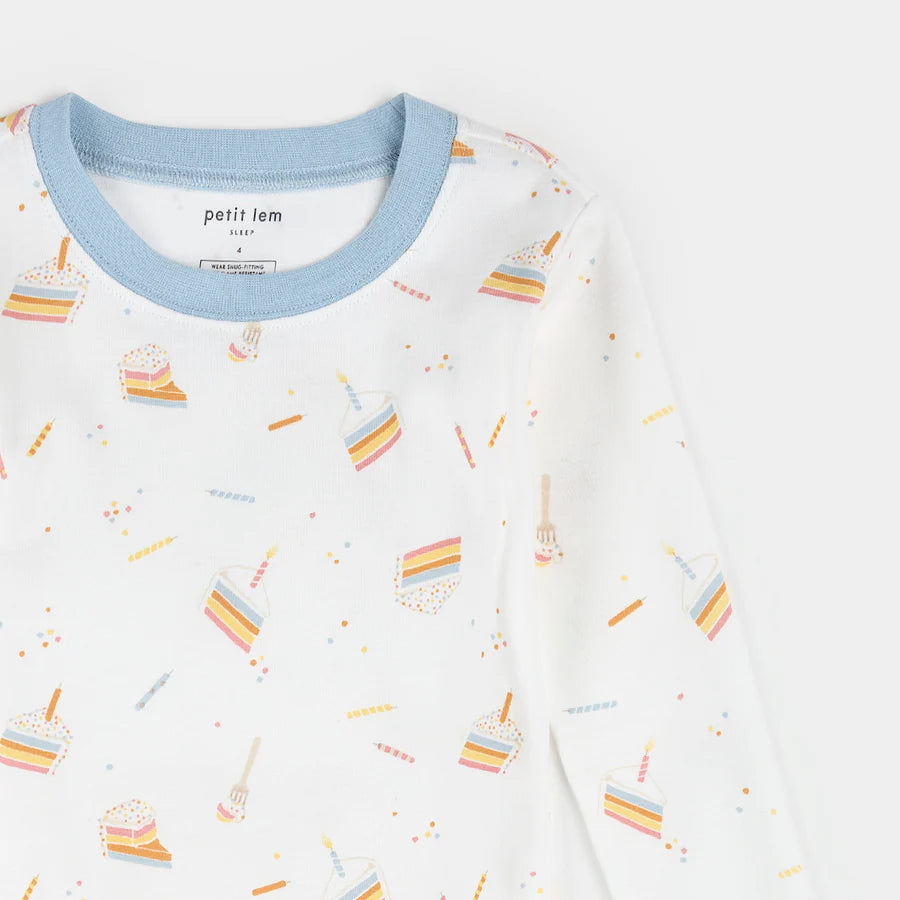 Petit Lem Pajama Set - Birthday Cake on Off-White
