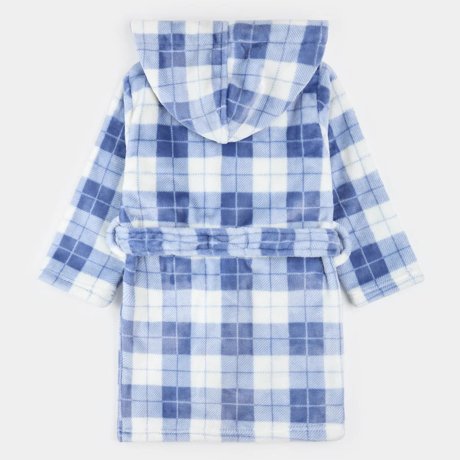 Petit Lem Plush Robe - Deep Blue + Off-White Checkered