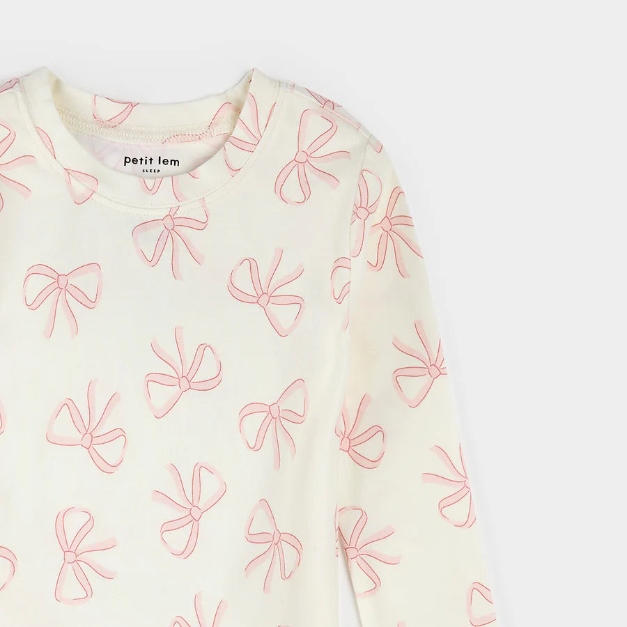Petit Lem Pajama Set - Bows on Ivory