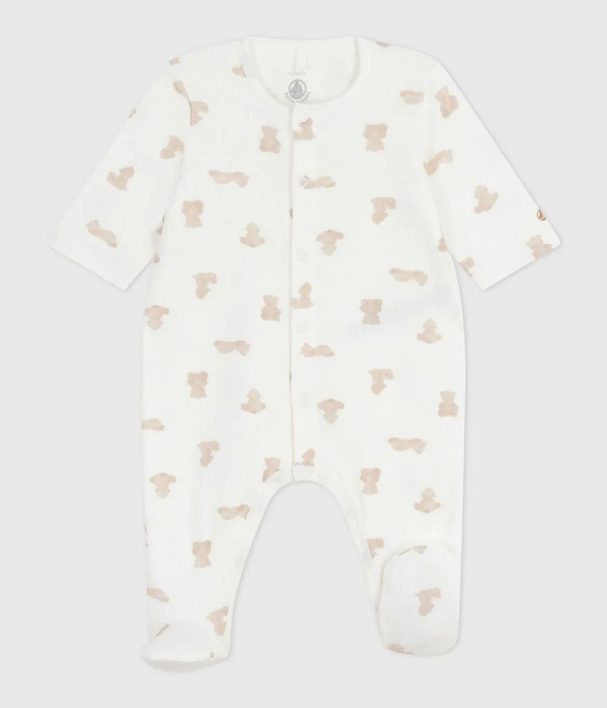 Petit Bateau Baby Front Snap Teddy Print Footie