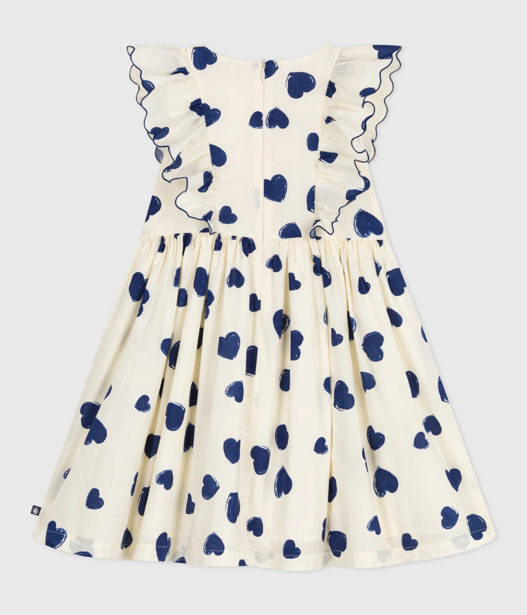 Petit Bateau Sleeveless Heart Print Dress with Ruffles