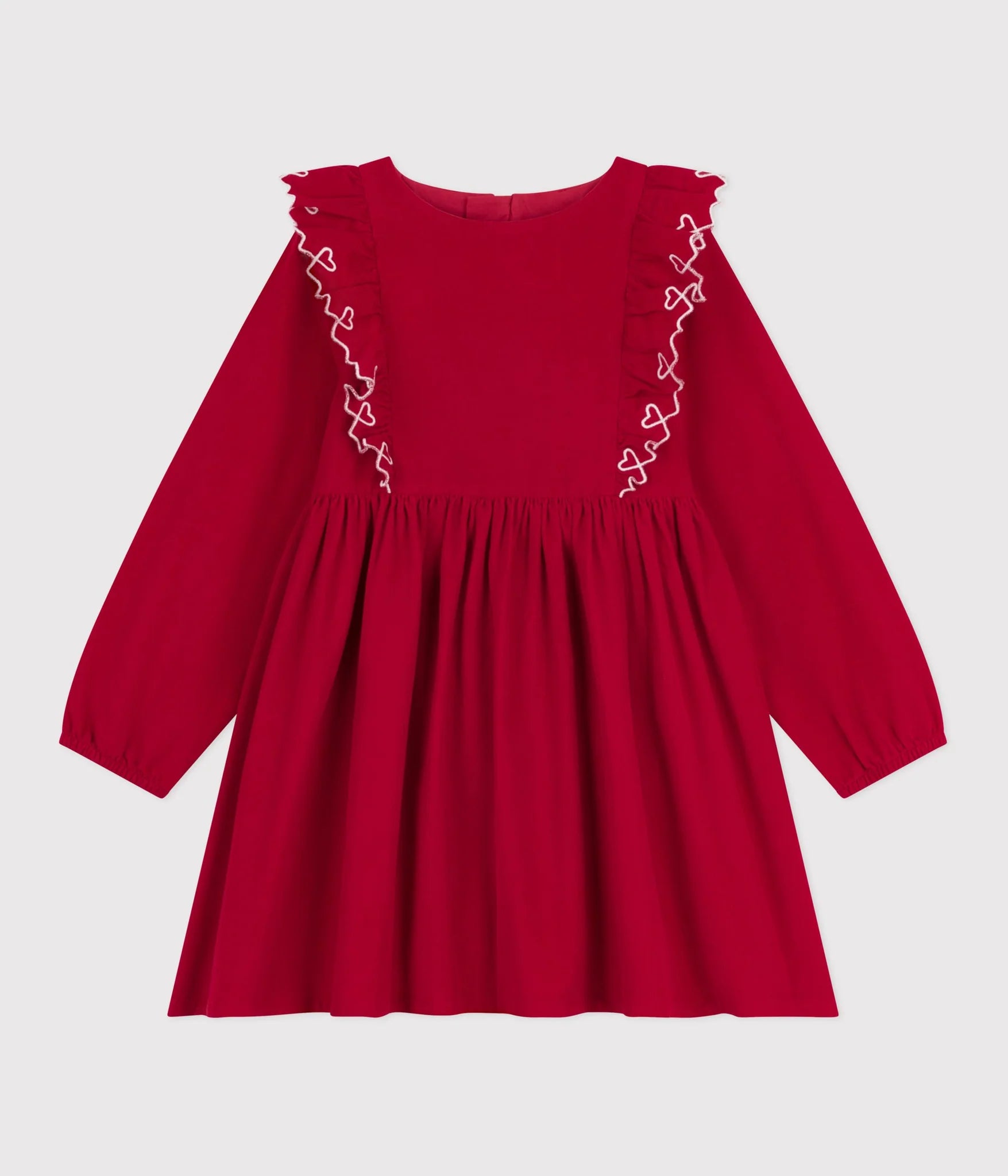 Petit Bateau Long Sleeve Corduroy Dress with Ruffles