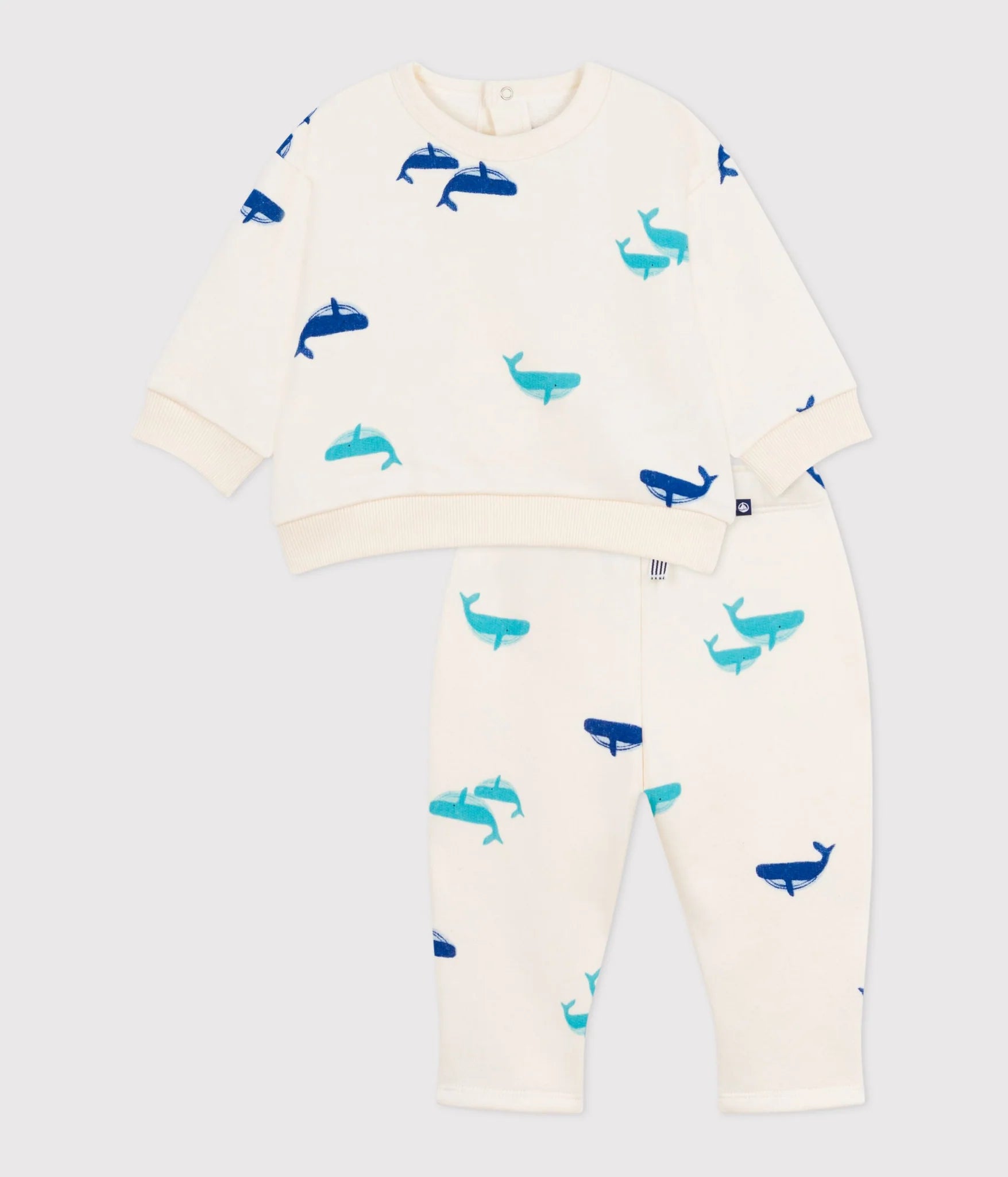 Petit Bateau Baby Two-Piece Set - Whale Sweatshirt + Sweatpants