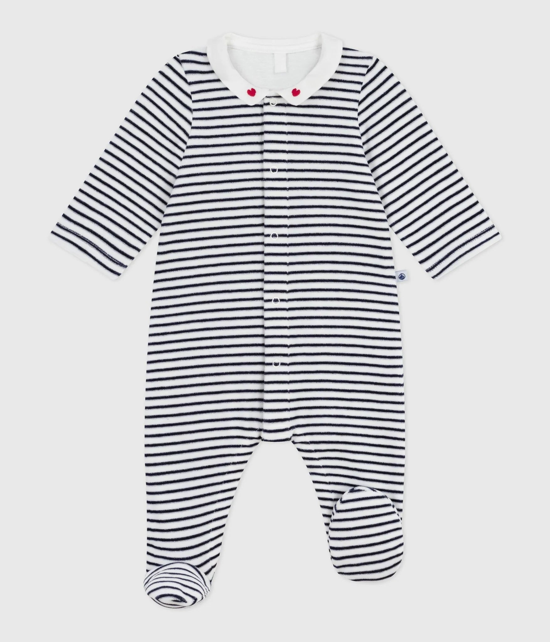 Petit Bateau Baby Velour Front Snap Stripe Footie with Collar