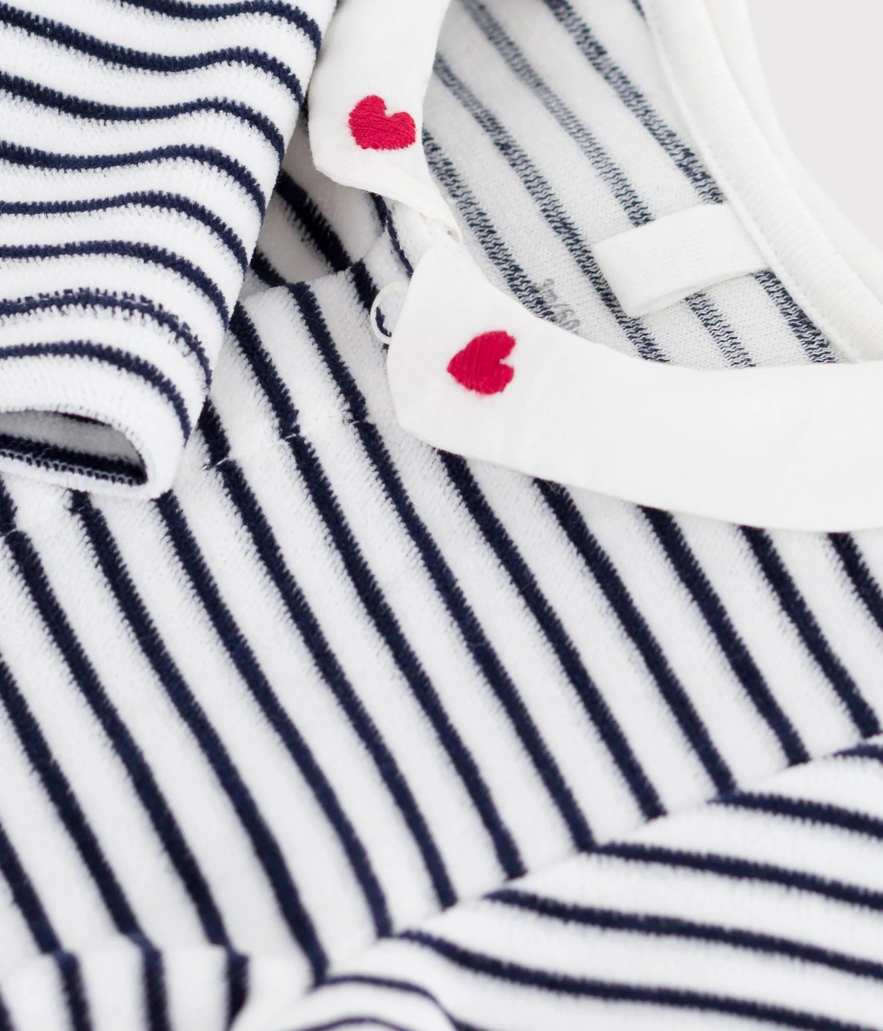 Petit Bateau Baby Velour Front Snap Stripe Footie with Collar