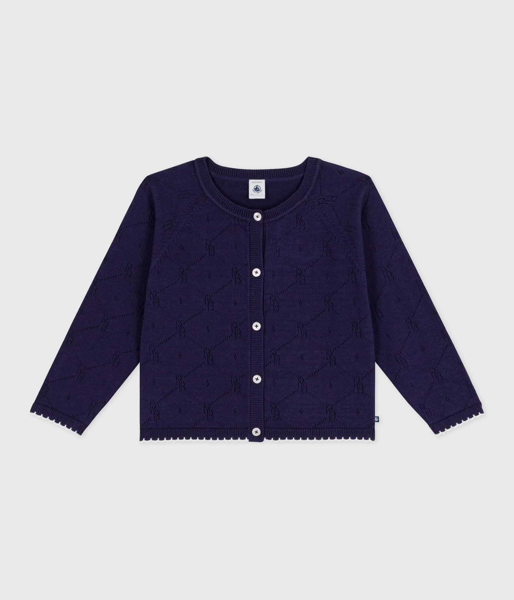 Petit Bateau Girl Cardigan with PB Pointelle Details