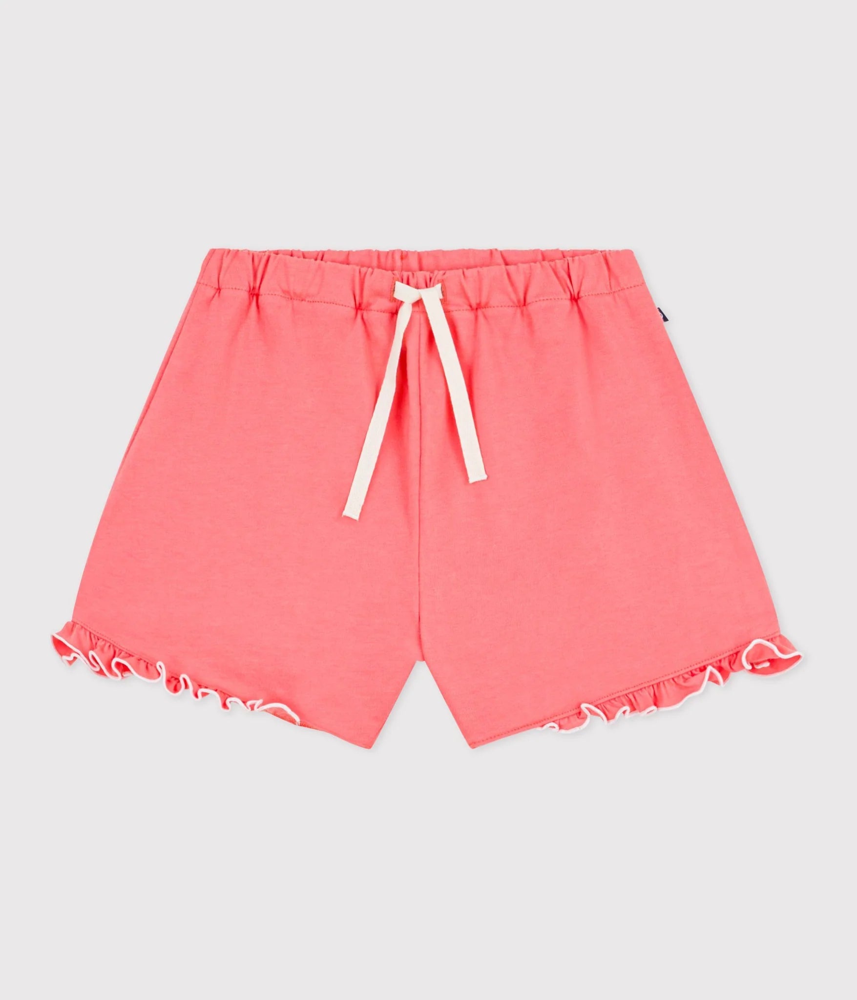 Petit Bateau Girls Jersey Shorts with Scallop Detail - Coral