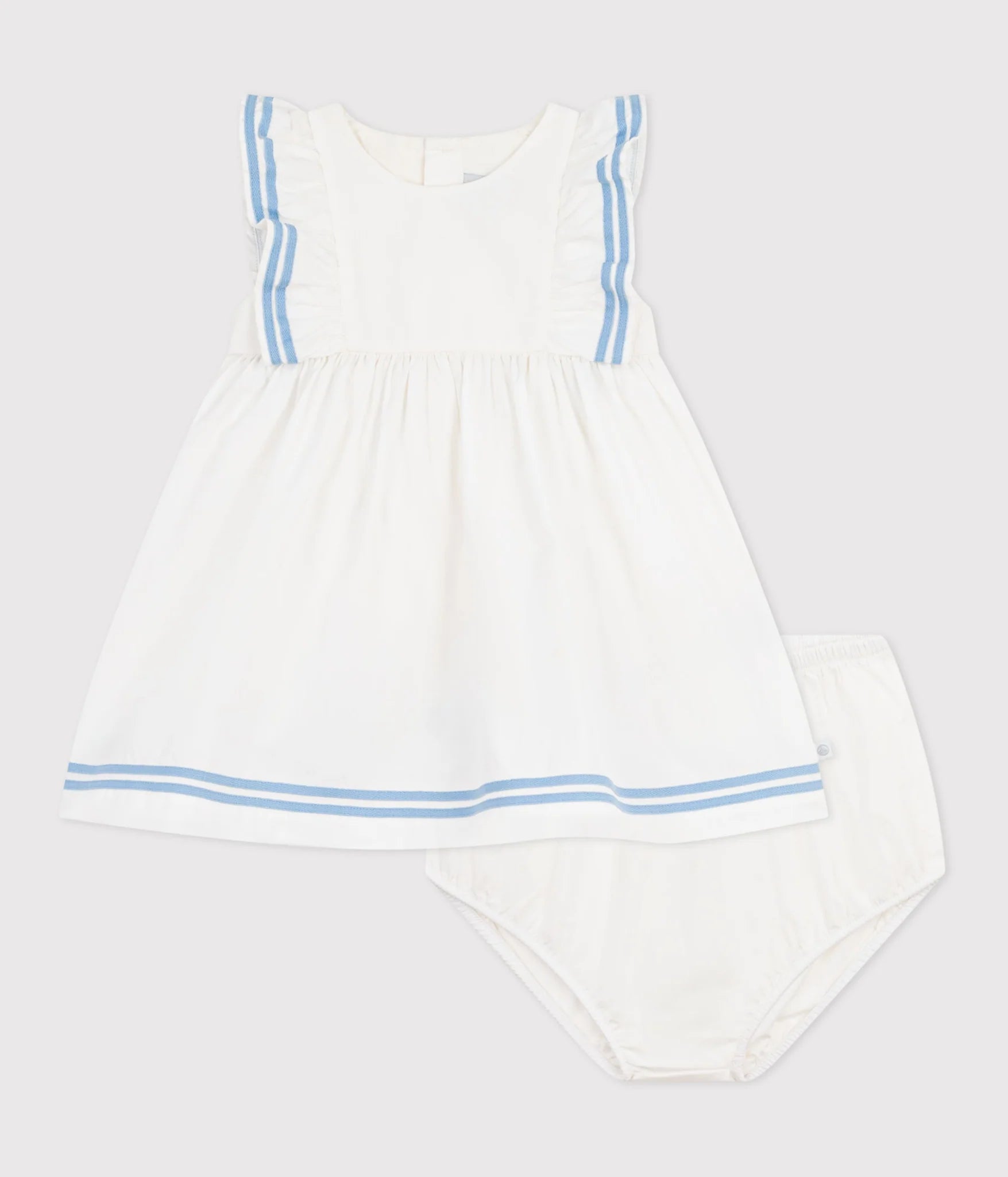 Petit Bateau Baby Girl Sleeveless Dress with Ruffles and Bloomer