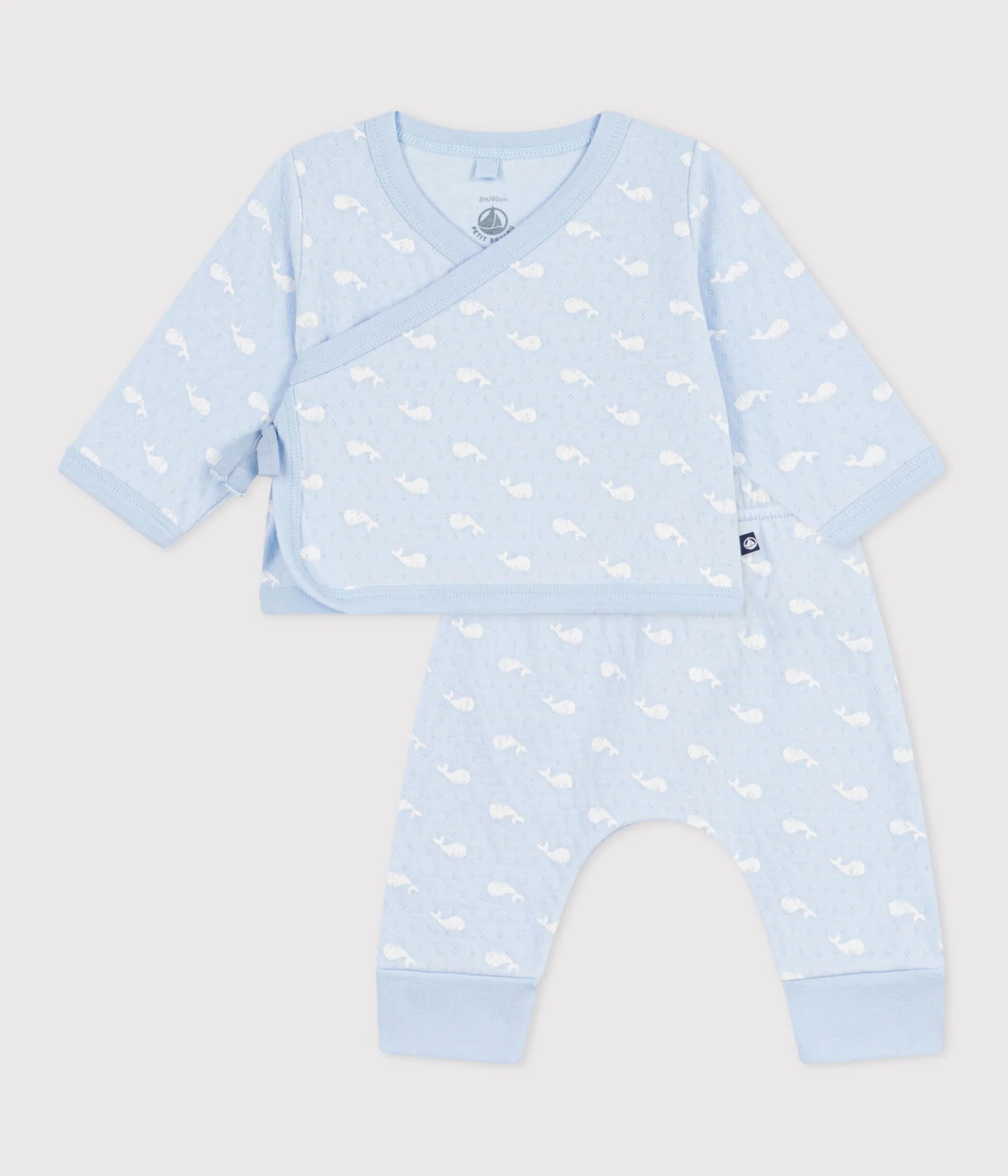 Petit Bateau Baby Boy Two Piece Set Whale Print Cardigan and Pants