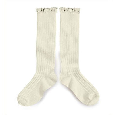 Collegien Josephine Ribbed Lace Trim Knee High Socks - Doux Agneaux
