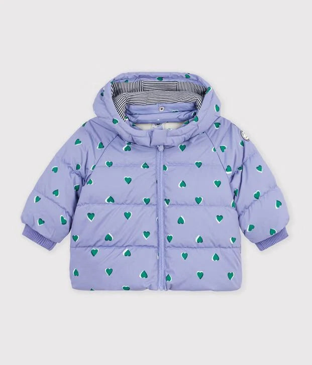 Petit Bateau Baby Hooded Printed Puffer - Purple Heart