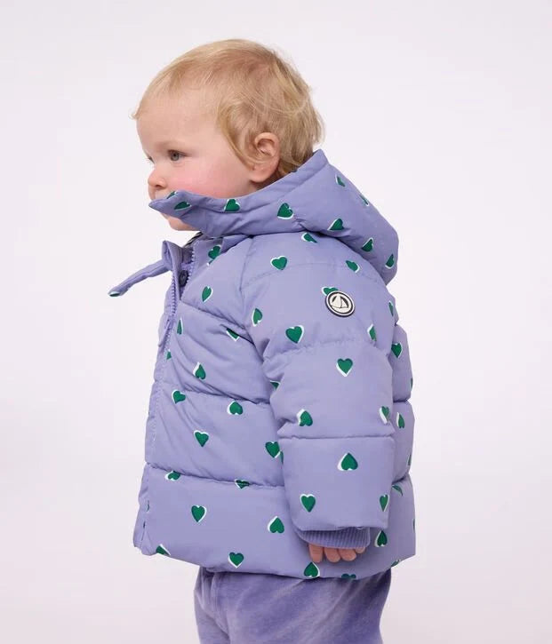 Petit Bateau Baby Hooded Printed Puffer - Purple Heart