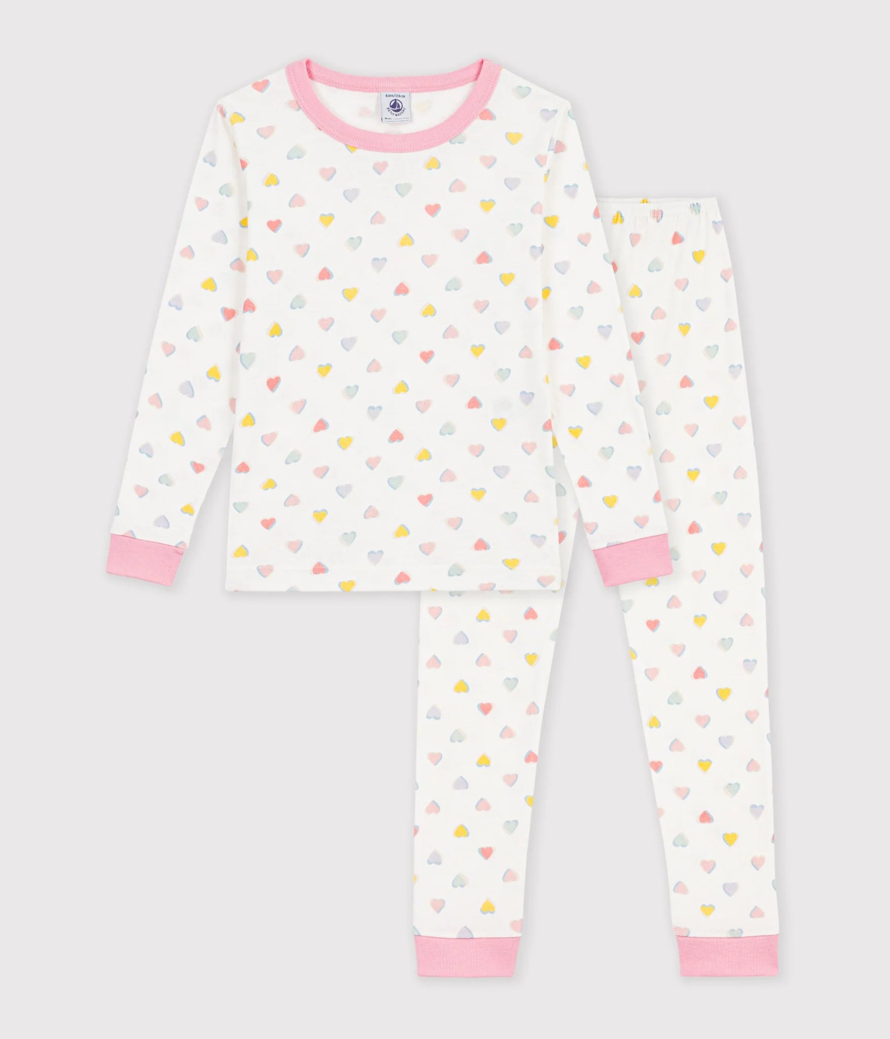 Petit Bateau Girl Loungewear Long Sleeve Printed Top + Pants - Hearts