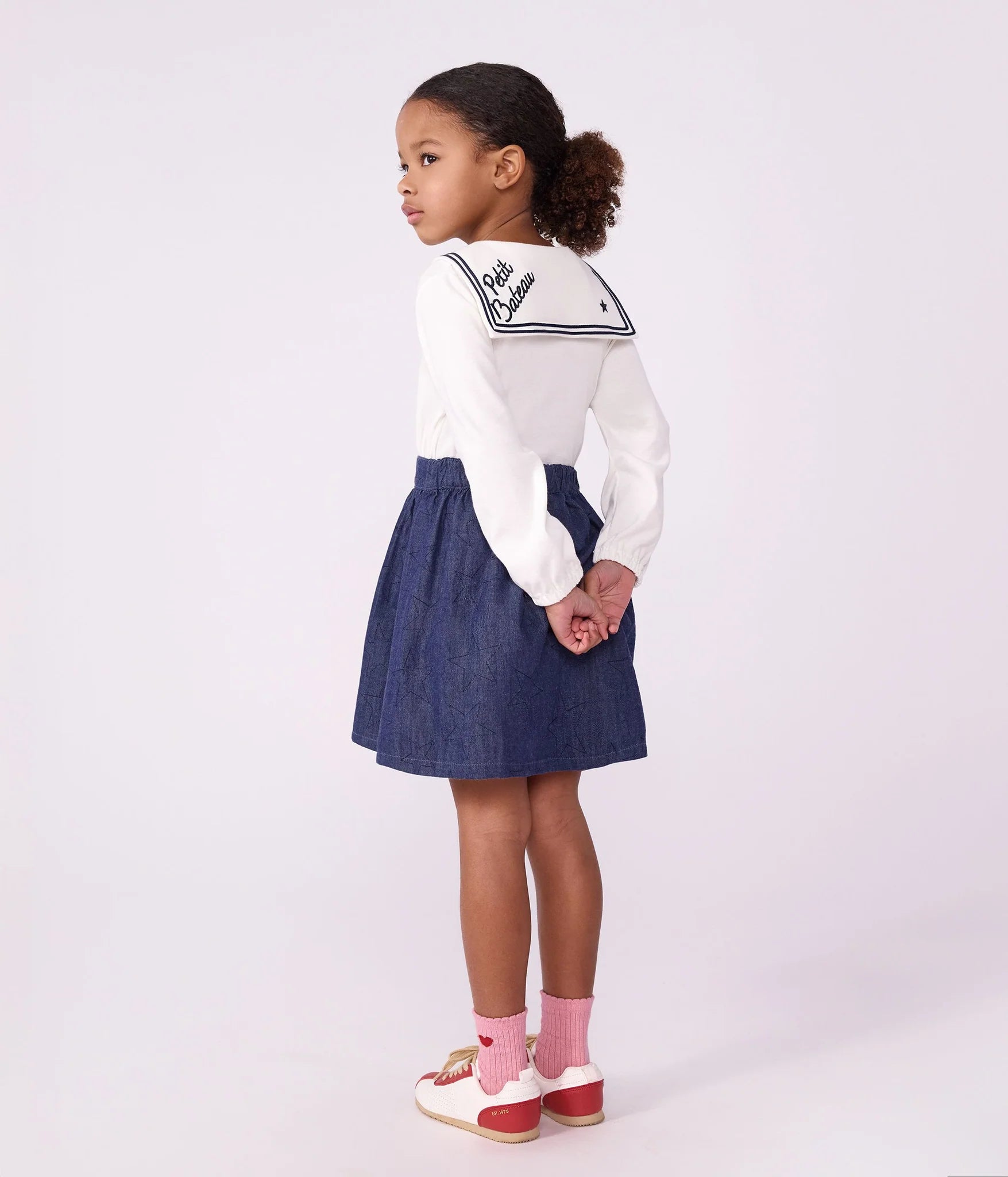 Petit Bateau Girl's Embroidered Denim Skirt