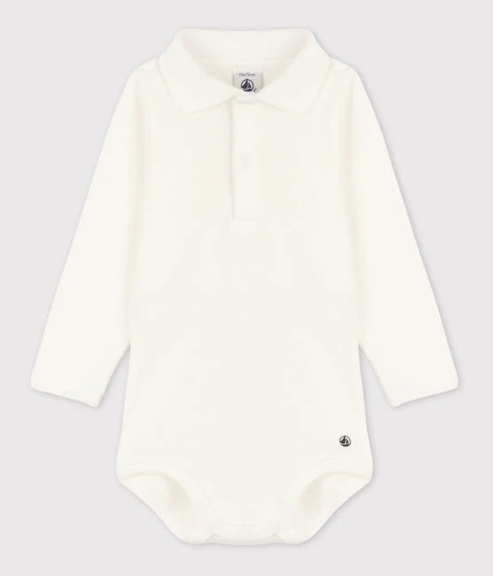 Petit Bateau Baby Long Sleeve Bodysuit with Polo Collar