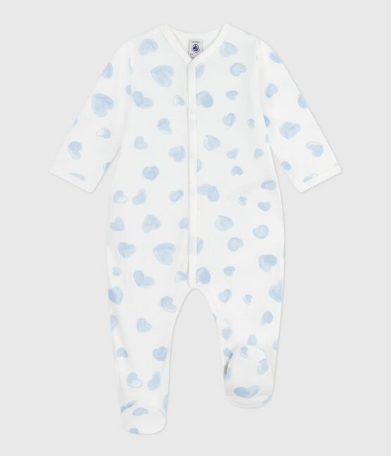 Petit Bateau Baby Front Snap Heart Print Footie