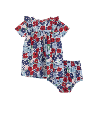 Petit Bateau Baby Girl Short Sleeve Floral Dress with Bloomers