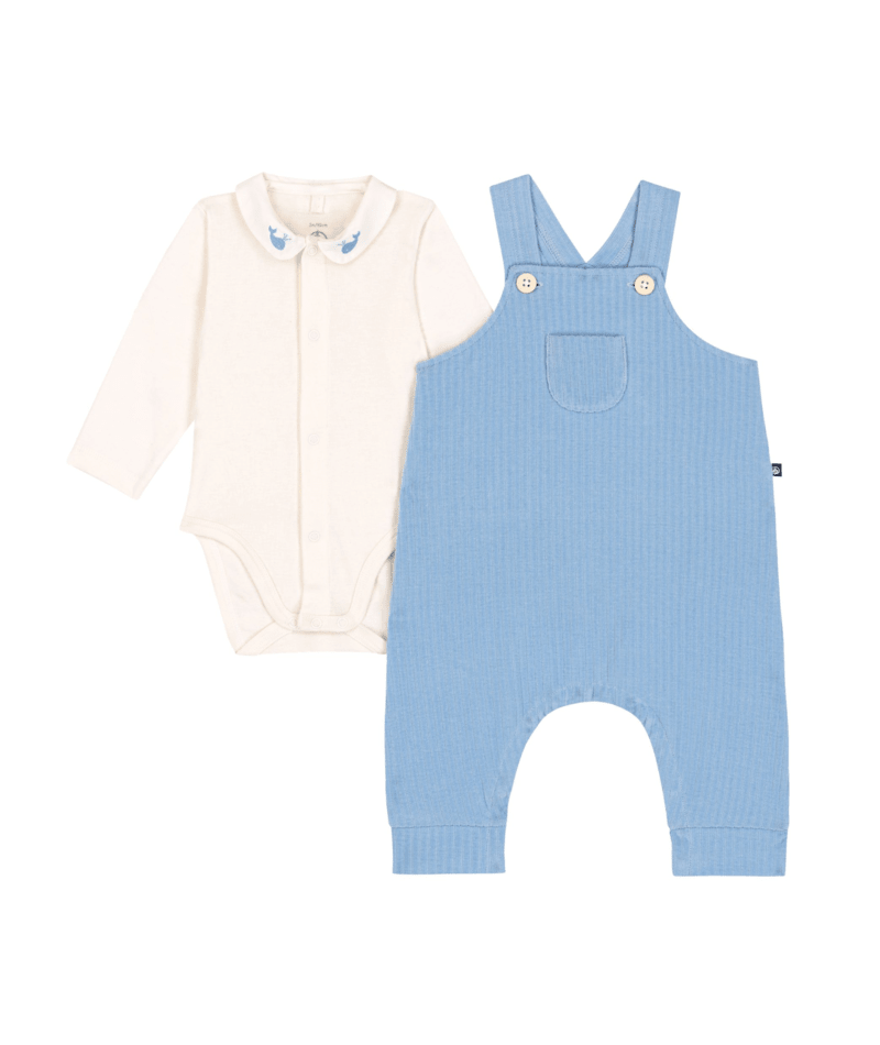 Petit Bateau Baby Boy Two Piece Set Bodysuit and Velour Overall