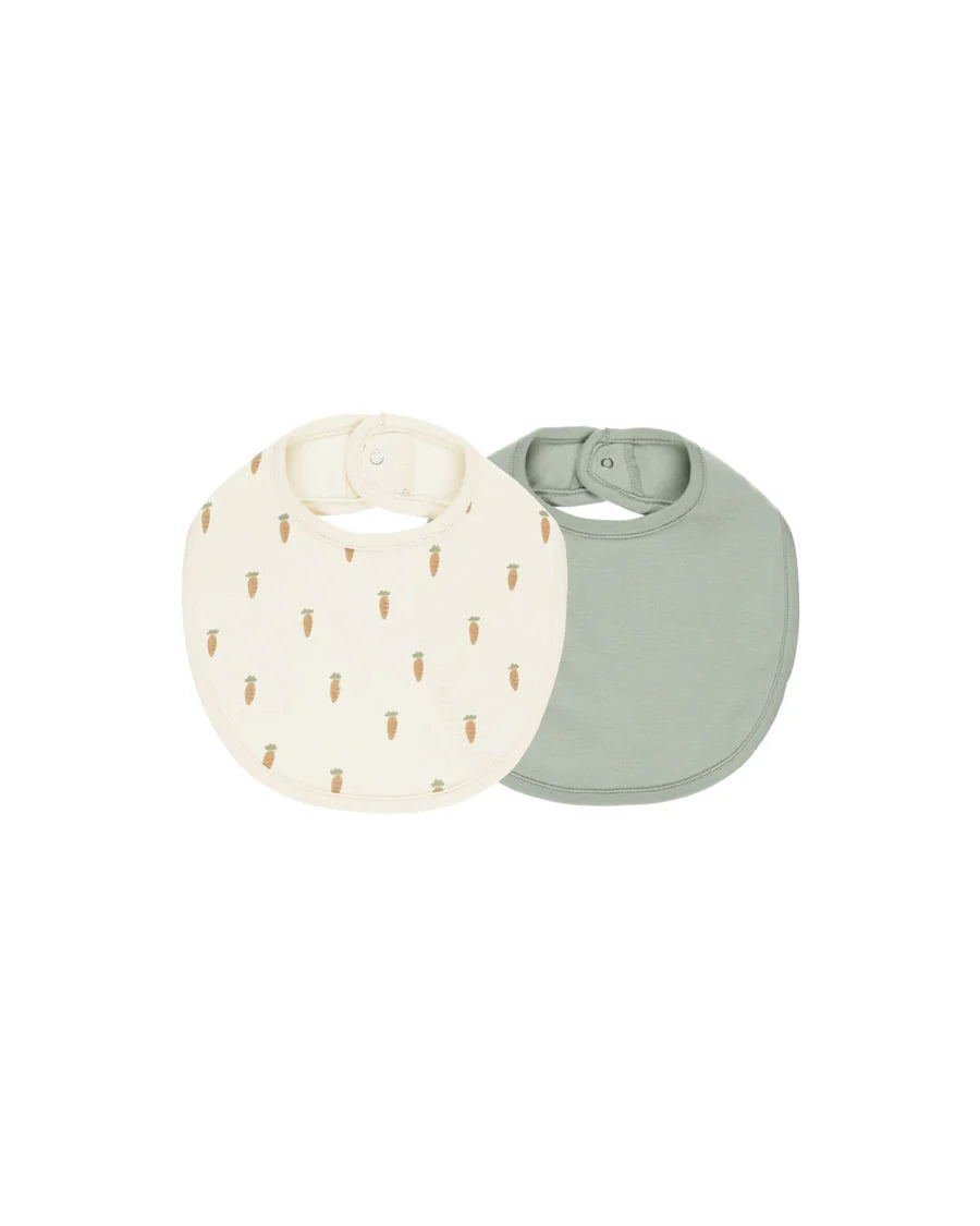 Quincy Mae Jersey Snap Bib Two Pack - Carrots, Sage