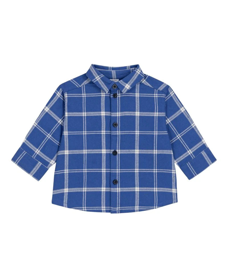 Petit Bateau Baby Boy Long Sleeve Check Shirt - Blue + Cream