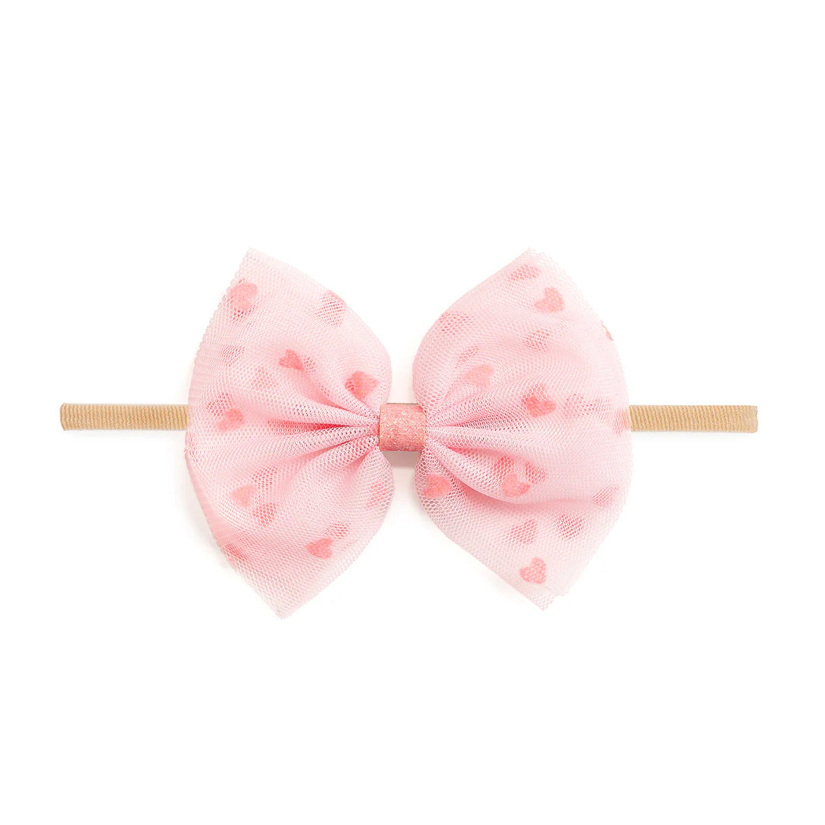 Flocked Heart Tulle Baby Bow Headband