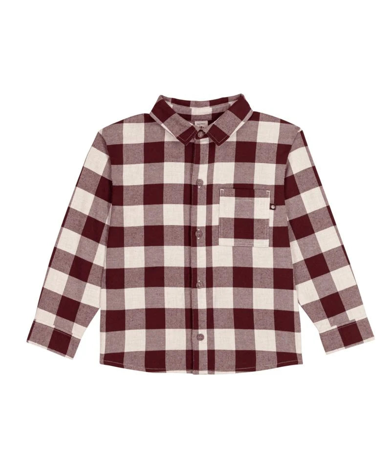 Petit Bateau Boy's Longsleeve Check Shirt - Burgundy + Cream