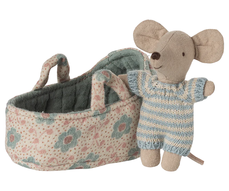 Maileg Baby Mouse in Carrycot - Blue
