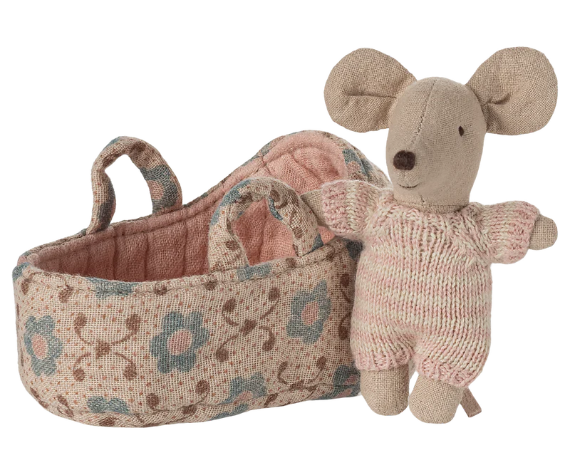 Maileg Baby Mouse in Carrycot - Rose
