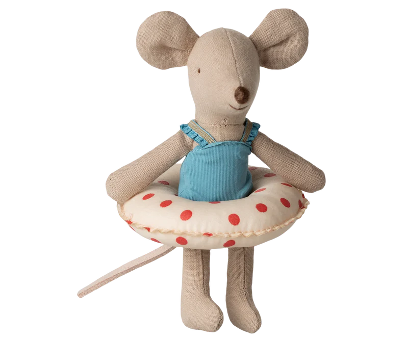 Maileg Beach Mouse with Float, Little Sister - Red Dots