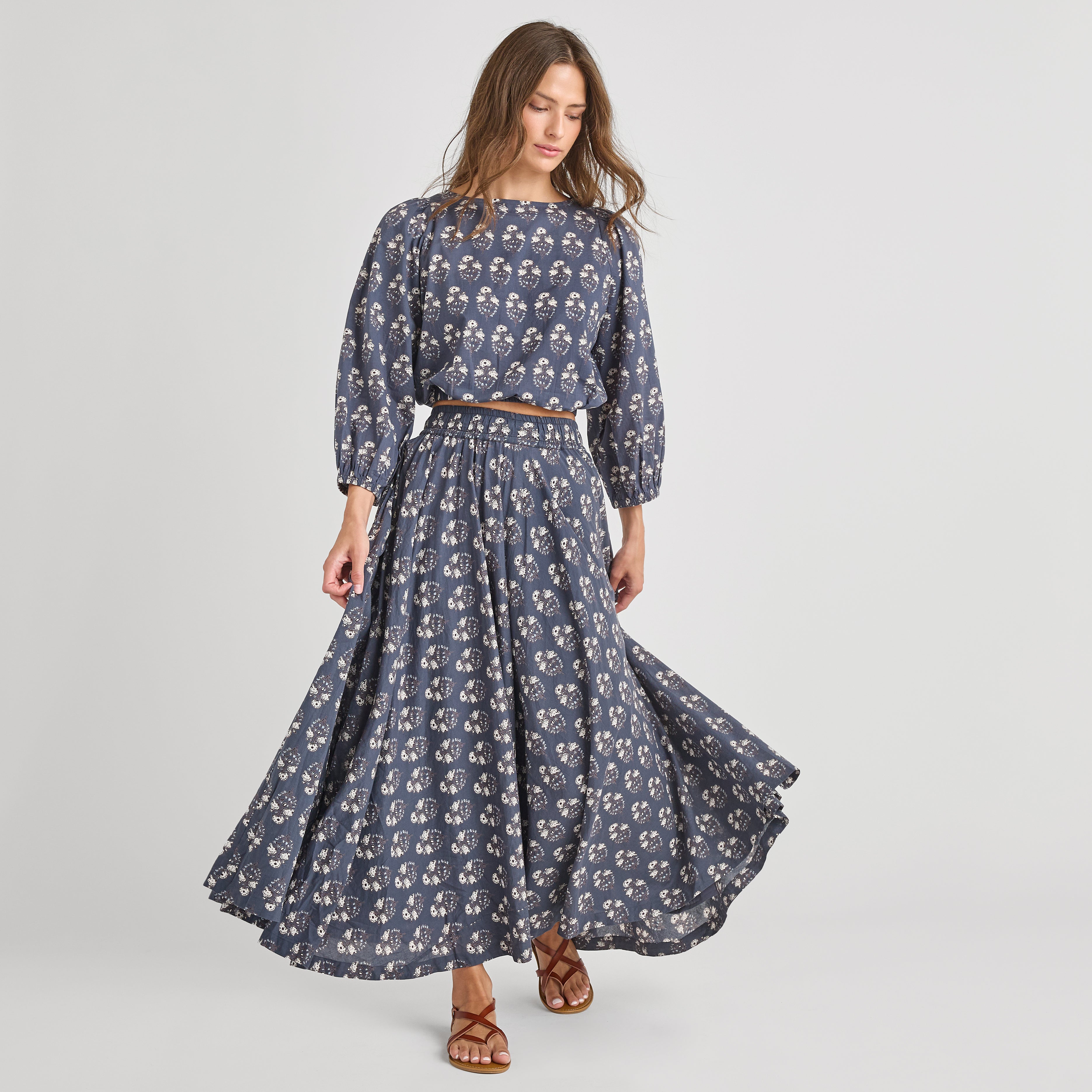 Pink Chicken Women's Sunita Skirt - Navy Strawflower Block Print
