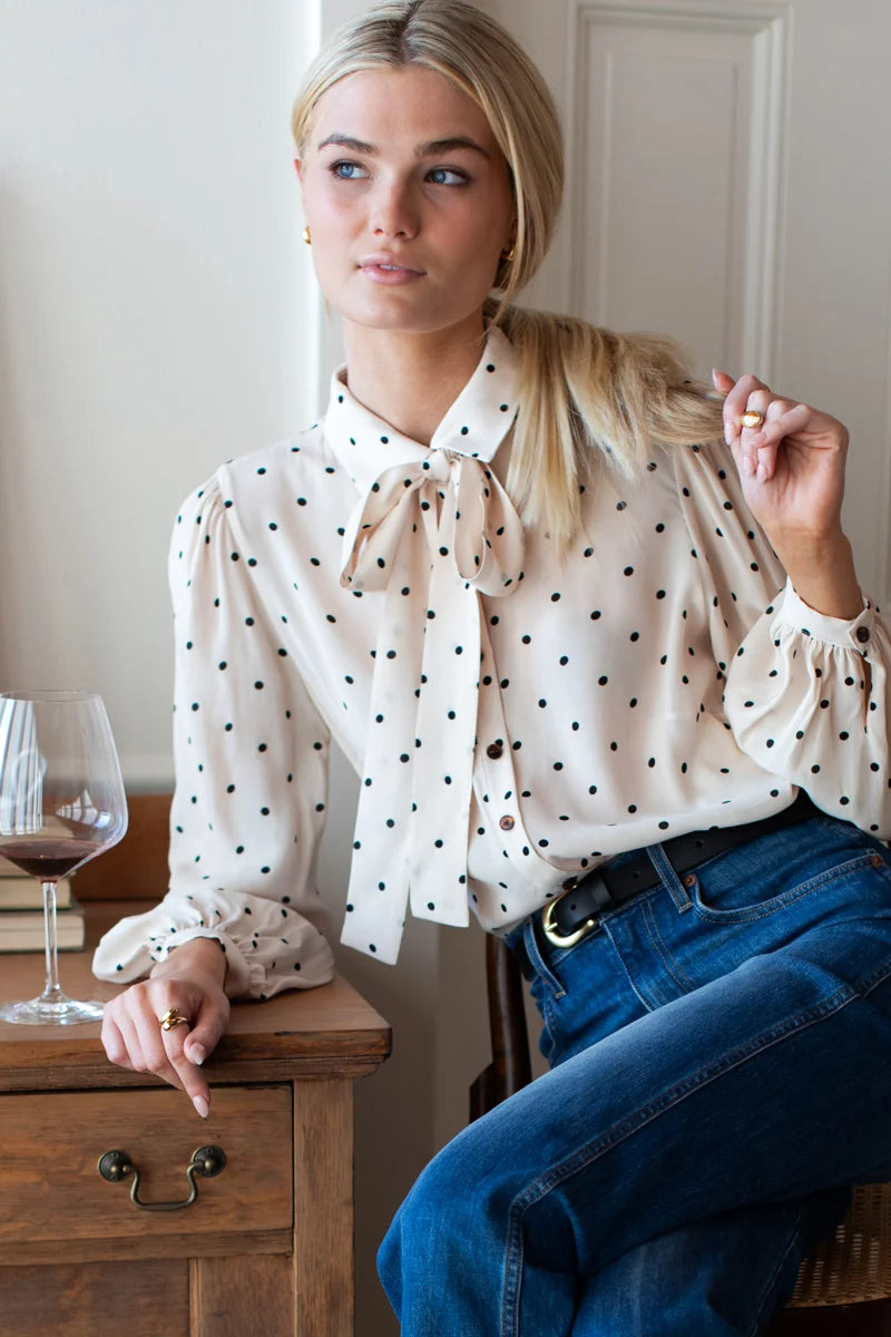 Emerson Fry Frankie Blouse - Small Dots Ivory + Black