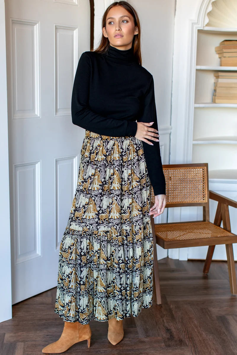 Emerson Fry Shirred Skirt - Story Print