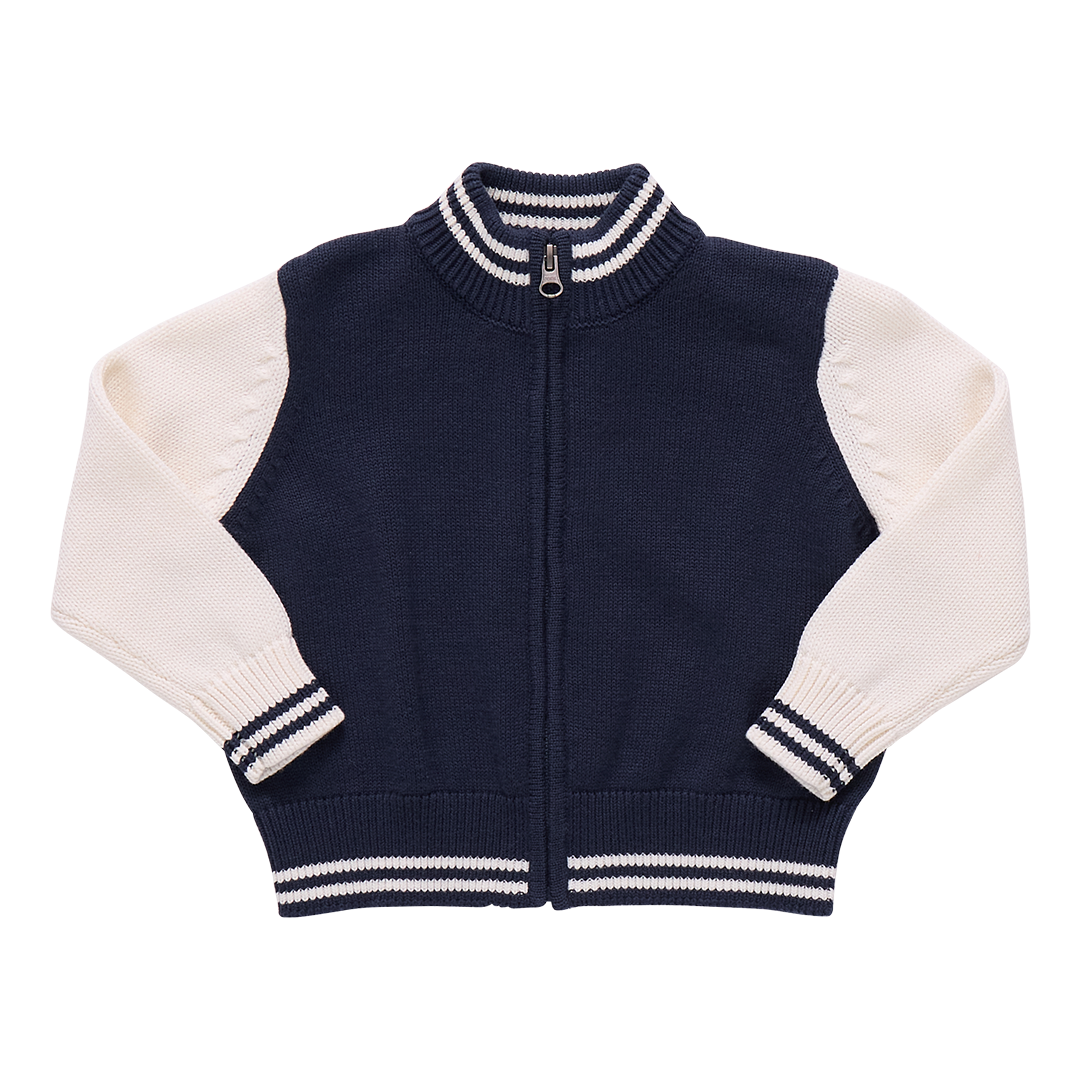 Pink Chicken Boys Varsity Zip Sweater - Navy