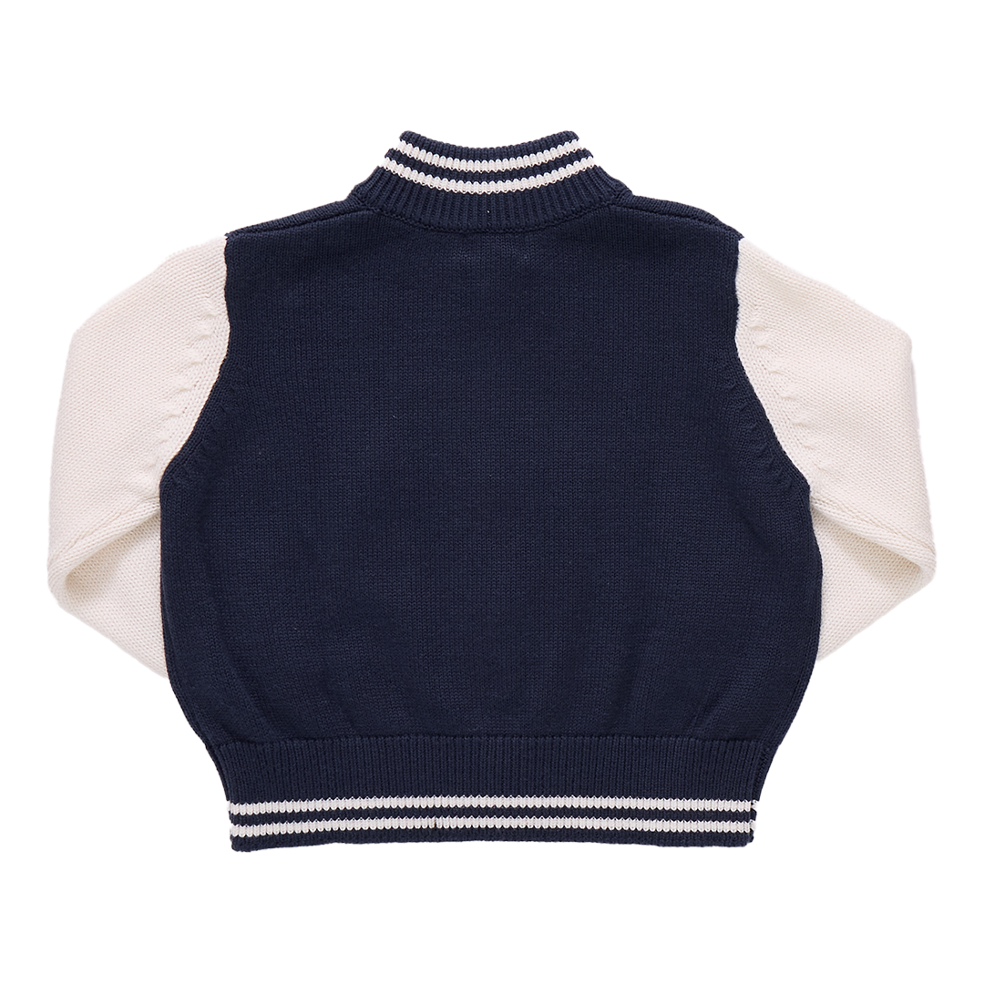 Pink Chicken Boys Varsity Zip Sweater - Navy