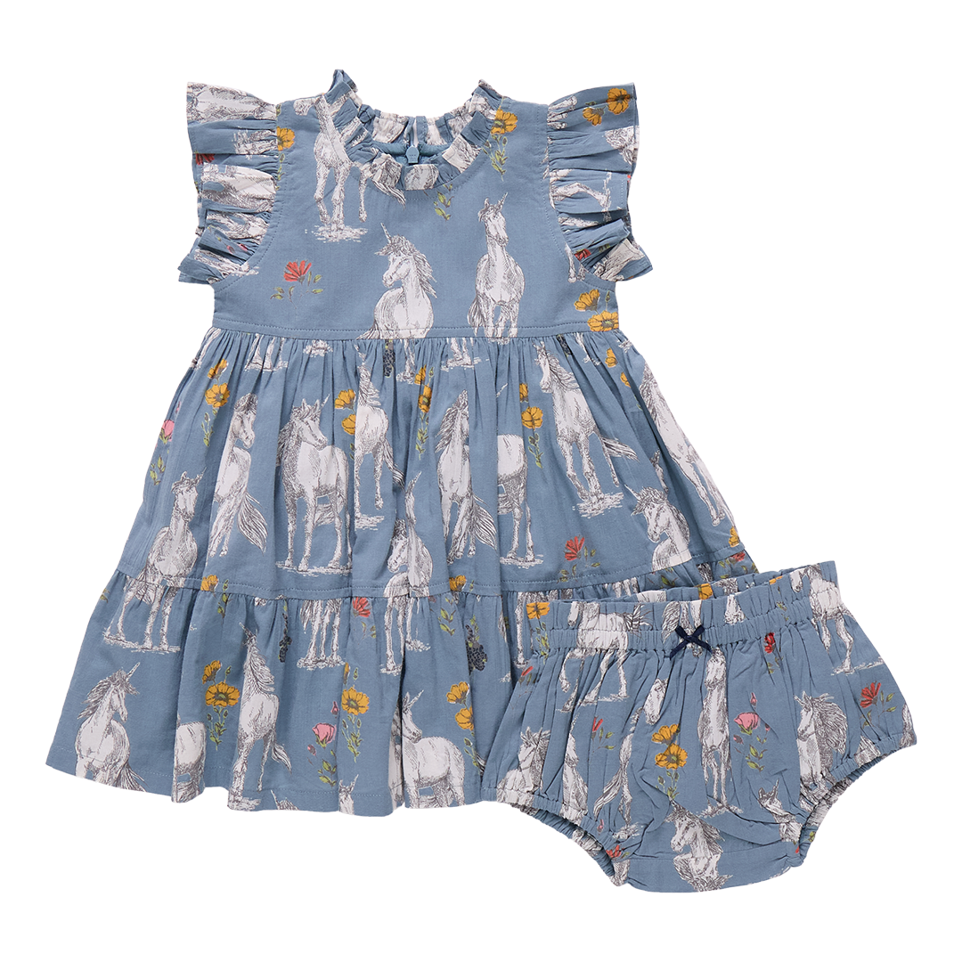 Pink Chicken Baby Girls Jennifer Dress Set - Unicorn Field