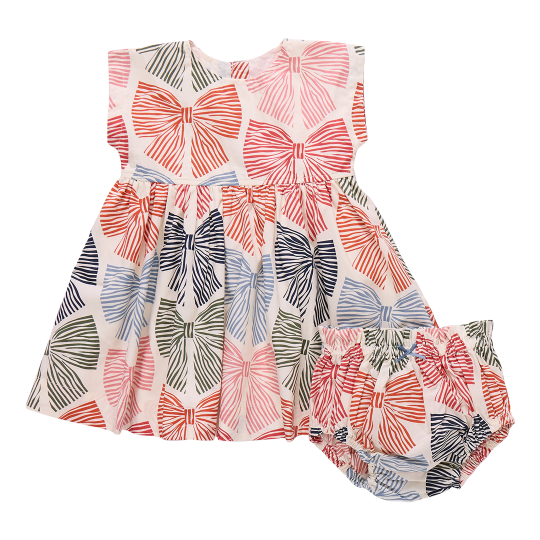 Pink Chicken Baby Girls Adaline Dress Set - Multi Striped Bows
