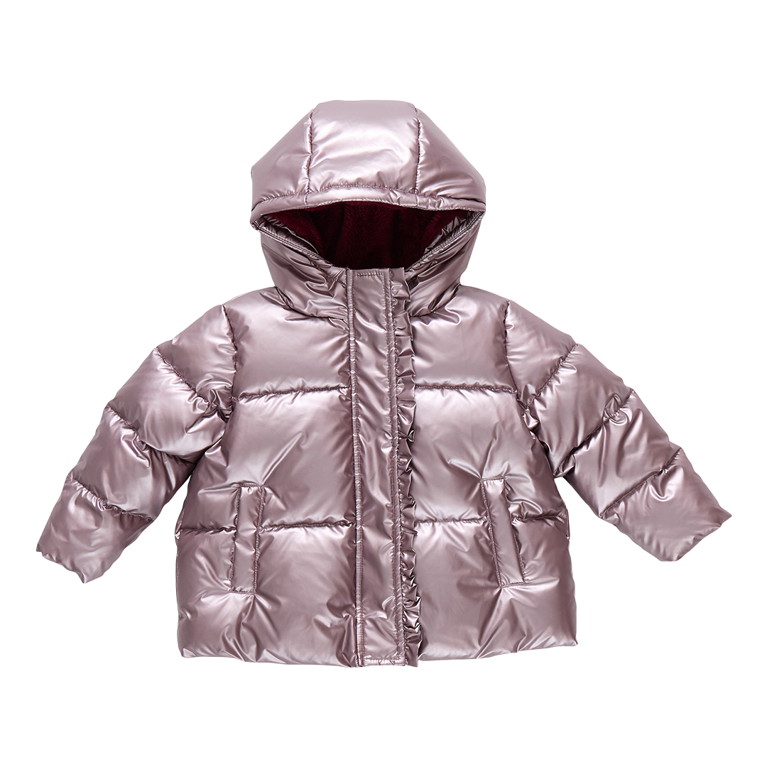 Pink Chicken Girls Ruffle Pete Puffer - Vintage Rose Metallic