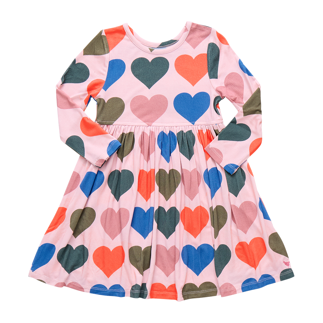 Pink Chicken Girls Bamboo Steph Dress - Pink Oversized Hearts