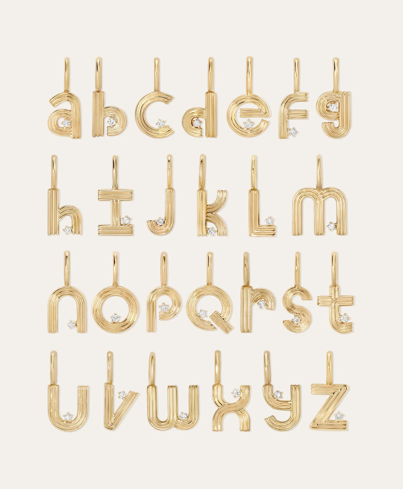 Groovy Diamond Initial Mini Charm - "m" - Yellow Gold