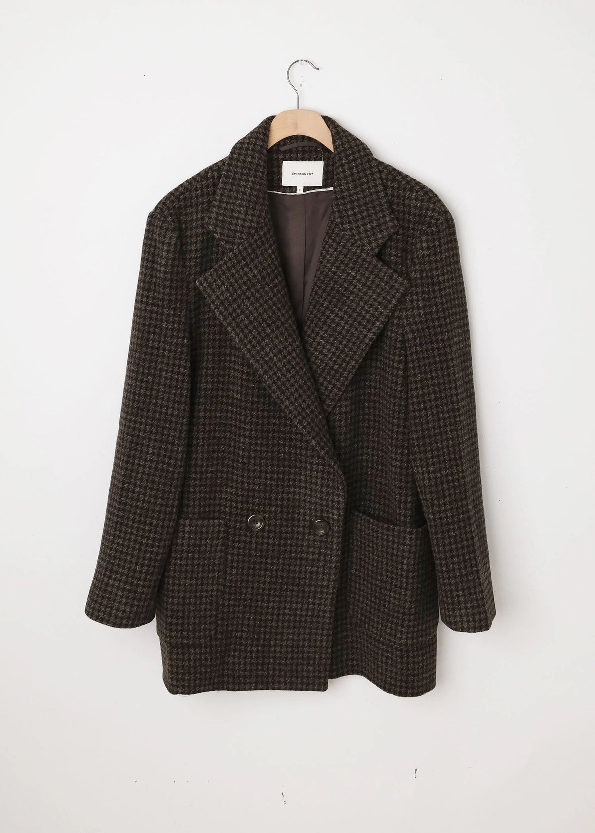 Emerson Fry Wool Relaxed Mid Coat - Mocha Houndstooth