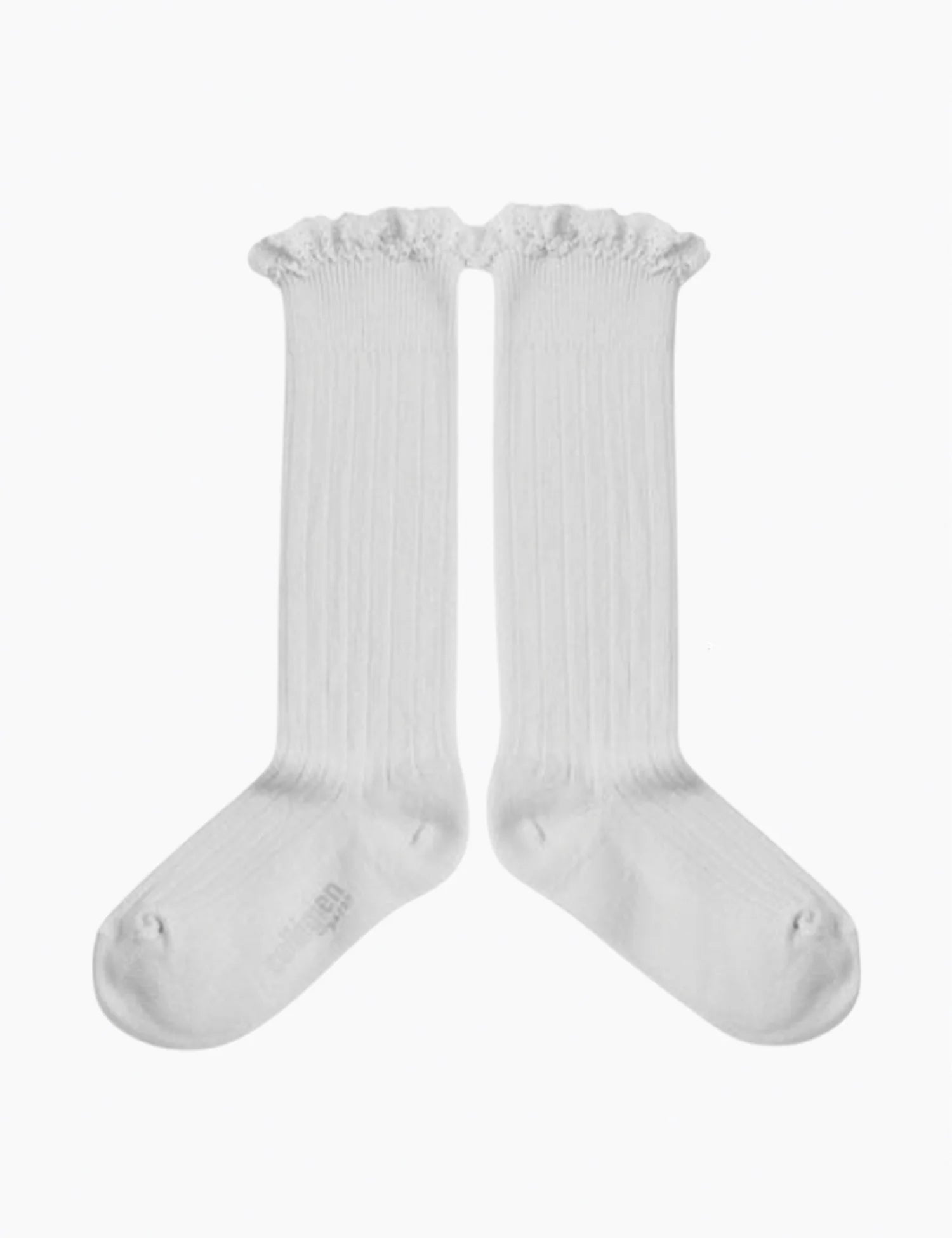 Collegien Josephine Ribbed Lace Trim Knee High Socks - Blanc Neige