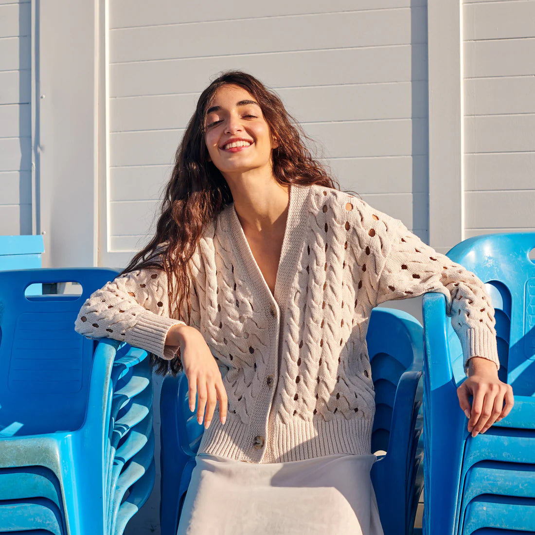 GiGi Knitwear Open Cable Cardigan - Natural