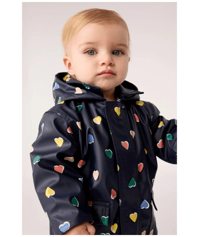 Petit Bateau Baby Girl Multi Heart Print Hooded Rain Jacket